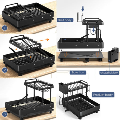 YEYPOP foldable dish rack with adjustable height fits compact kitchens