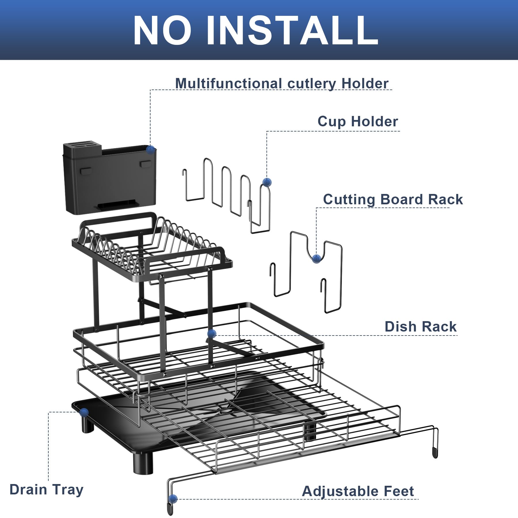 YEYPOP over-sink dish rack provides convenient access while draining directly into sink.