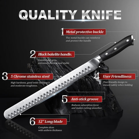 YFWOOD Brisket knife with grooved blade for less sticking