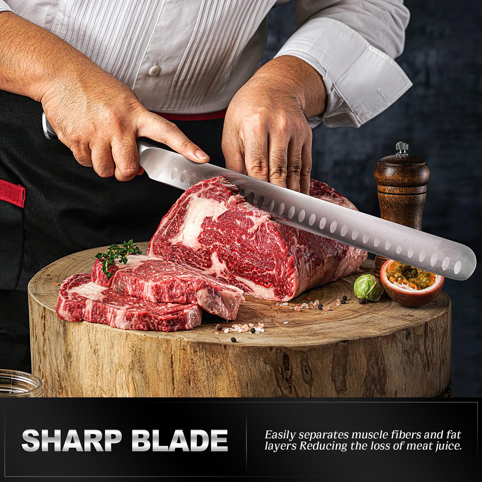 YFWOOD Slicing Knife ergonomic handle highlighting non-slip grip