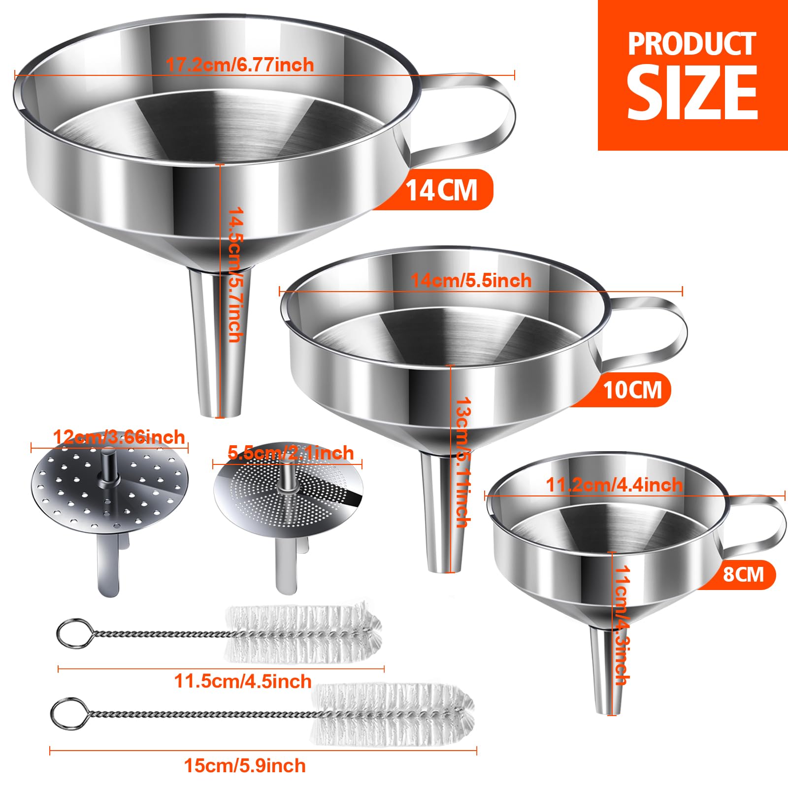 YGDZ mid-size stainless steel funnel ideal for bottles and jars.