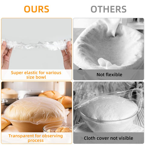 Yhalyea shower-cap-style use keeps bread fresh while rising.
