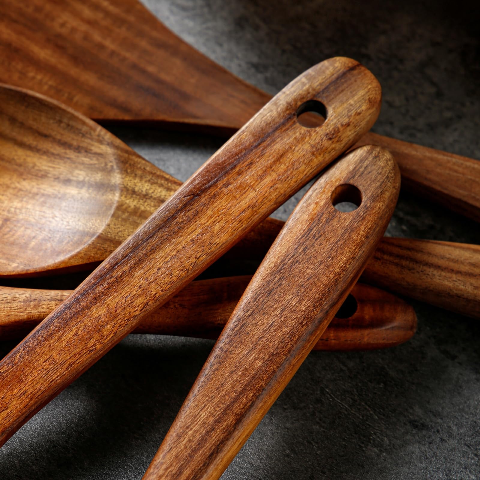 Yhendelion teak utensil set displayed in kitchen arrangement