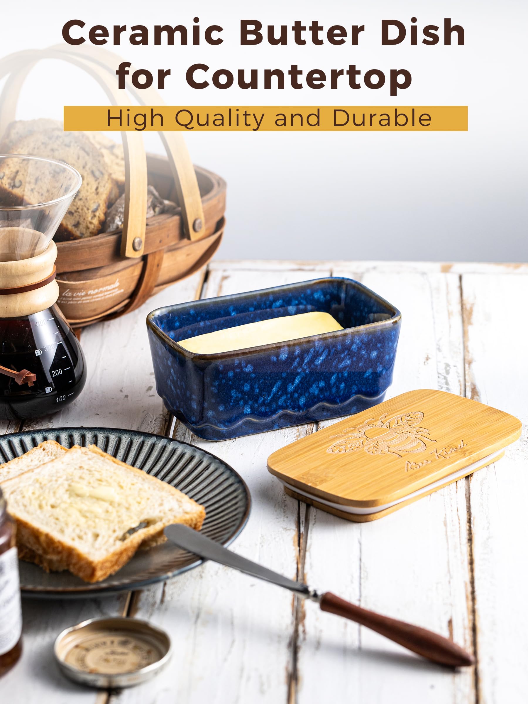 YHOJOY airtight butter dish with double-layer silicone seals