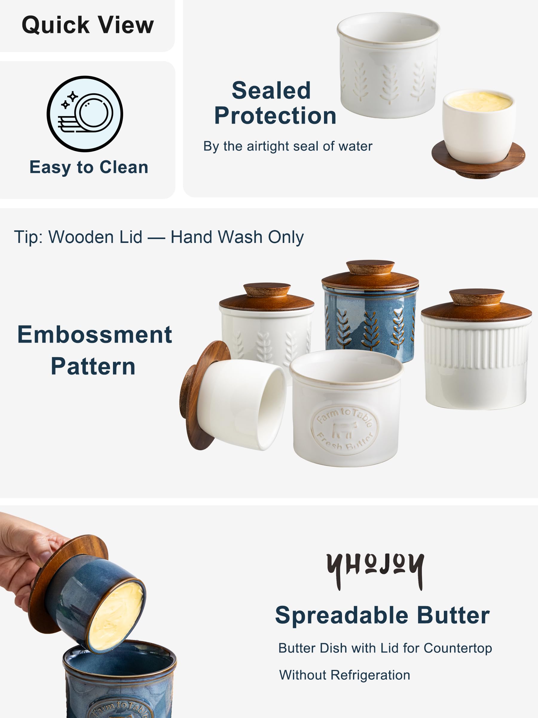 YHOJOY butter crock water-seal base creates freshness while staying visually stylish