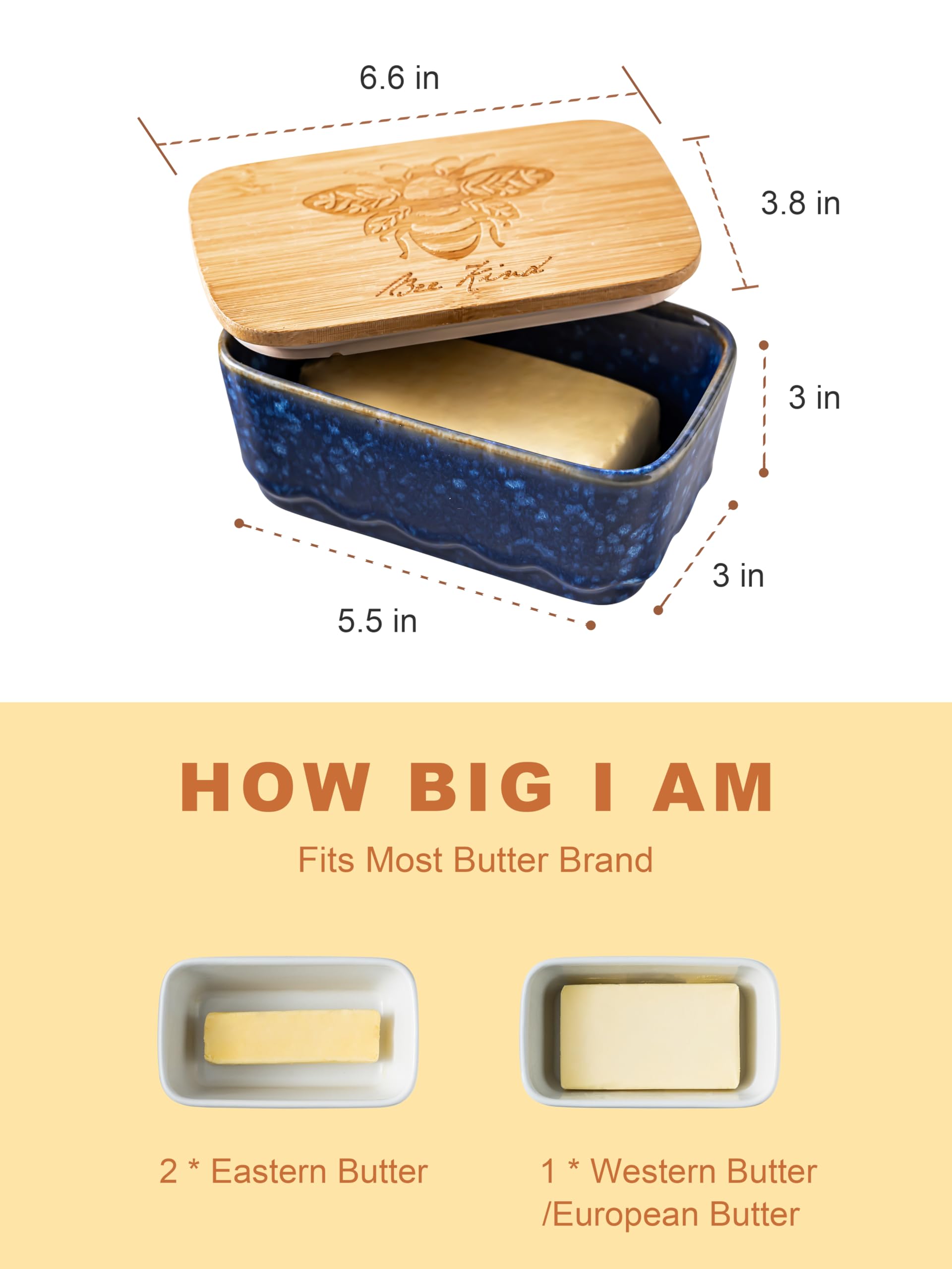YHOJOY butter dish with honeybee wood lid adds rustic charm and storage