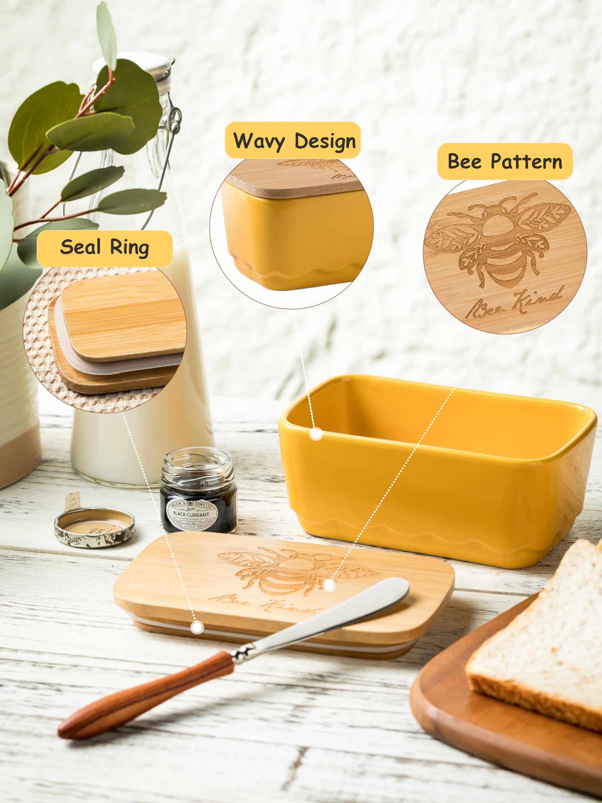 YHOJOY butter dish available in three colors to suit kitchen decor.