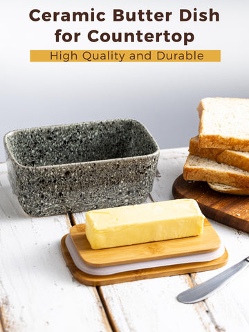 YHOJOY wave-detail butter dish enhances a modern kitchen look.
