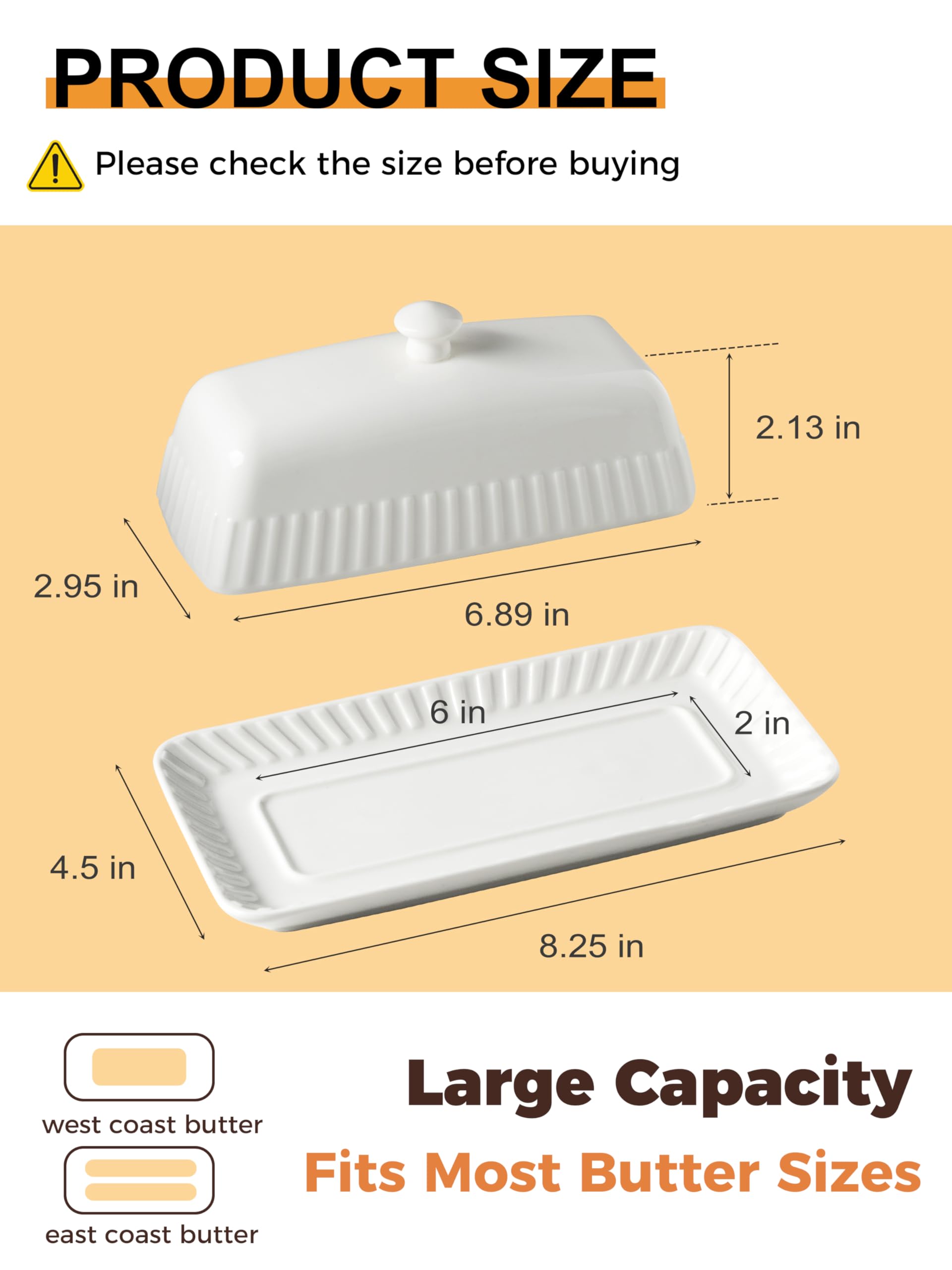 YHOJOY ceramic butter dish with porcelain cover preserves butter quality.