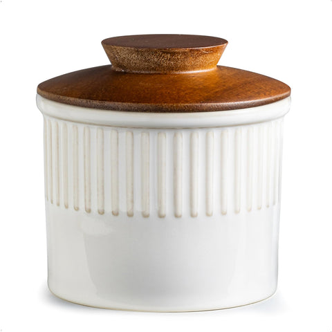YHOJOY ceramic butter dish with lid in cream white for fresh, spreadable butter.