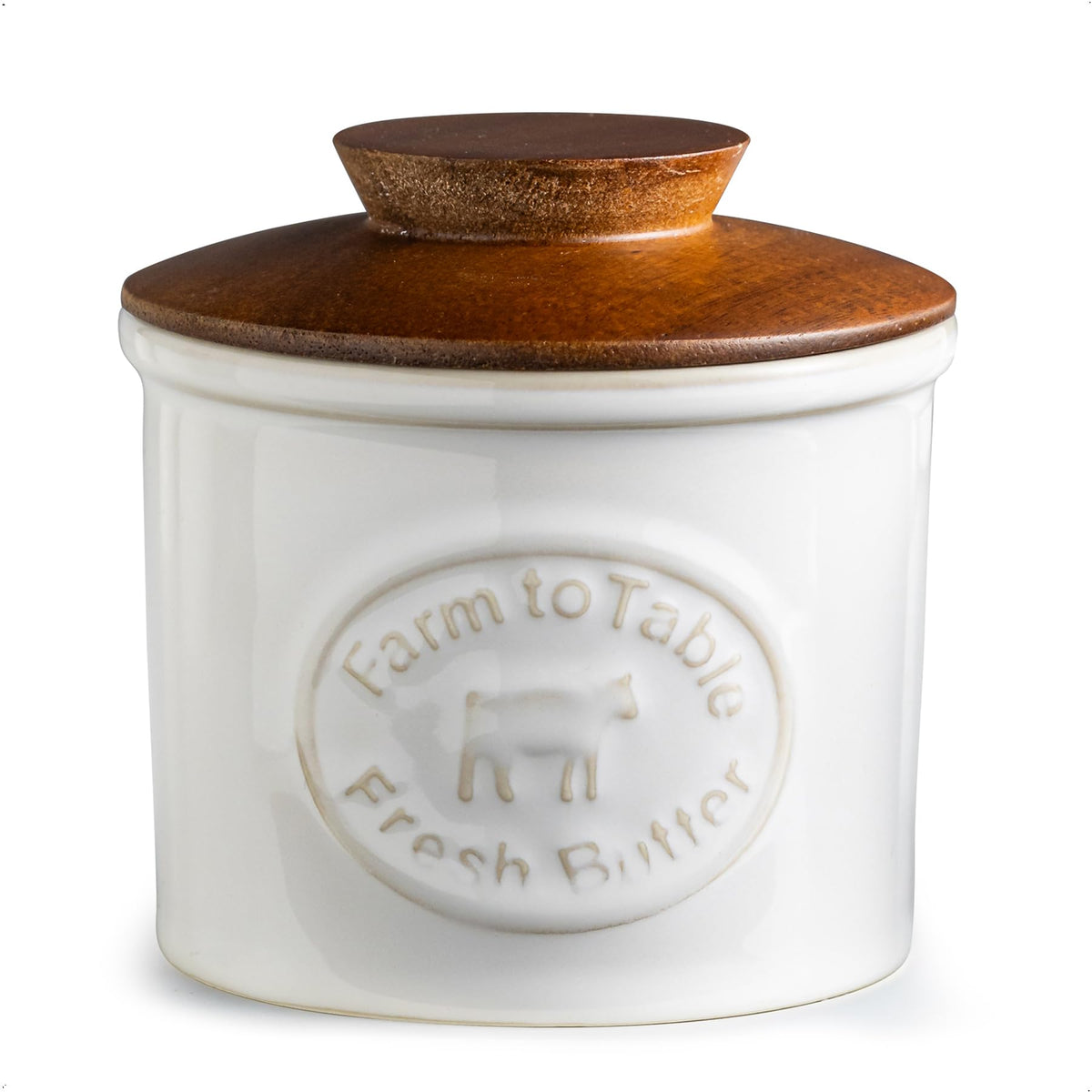 YHOJOY ceramic butter dish on a kitchen counter keeps butter ready to spread.