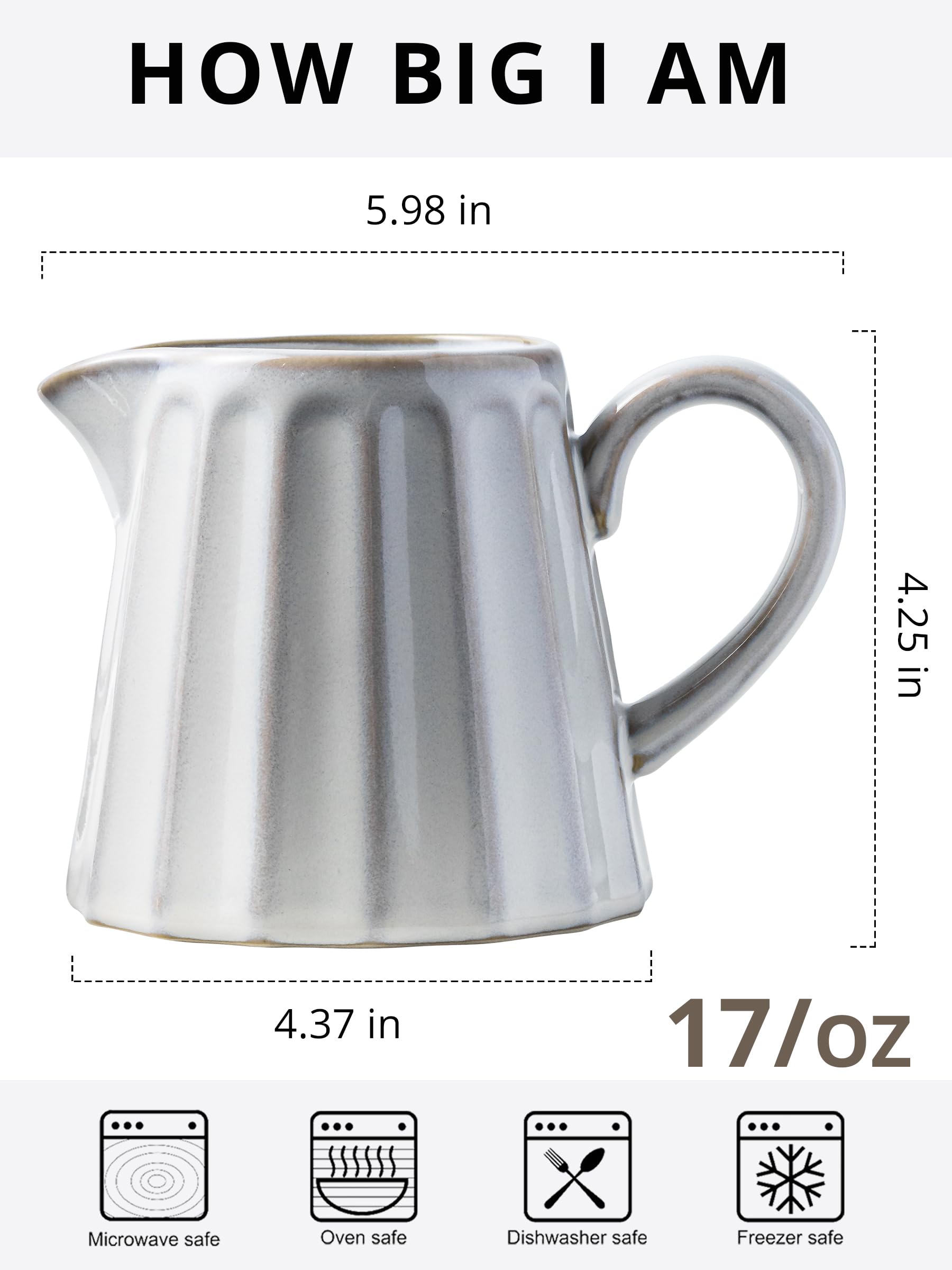 YHOJOY Ceramic Creamer Pitcher with ergonomic handle for smooth pours.