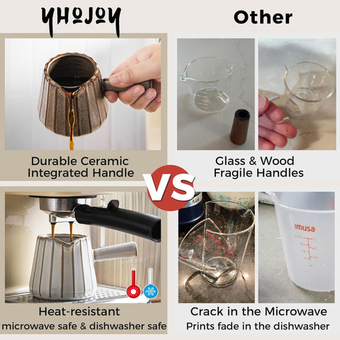 YHOJOY Ceramic Measuring Cup Dual-Scale helps track ounces and milliliters accurately.