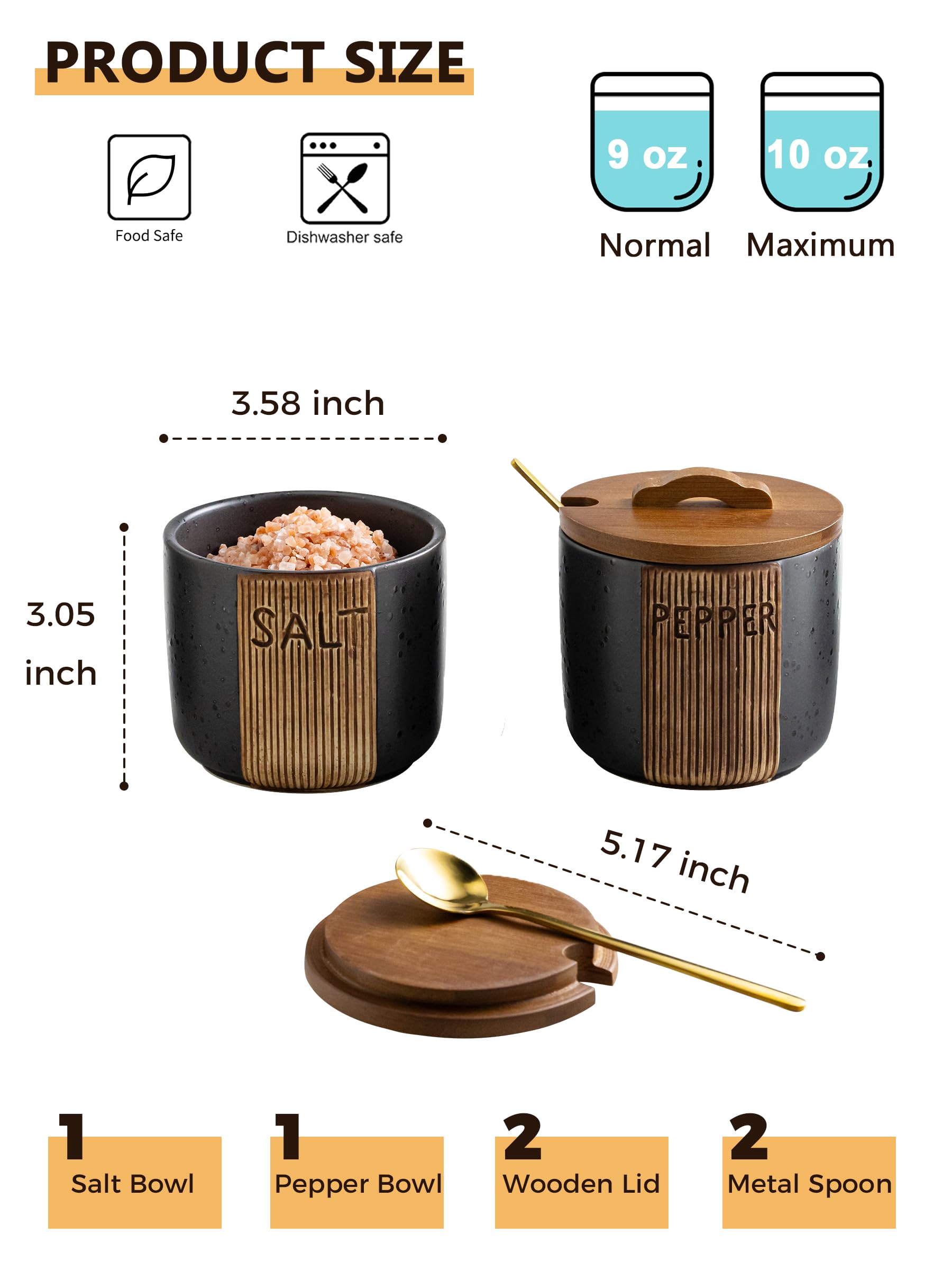 YHOJOY ceramic salt cellar on countertop keeps seasonings organized and accessible.