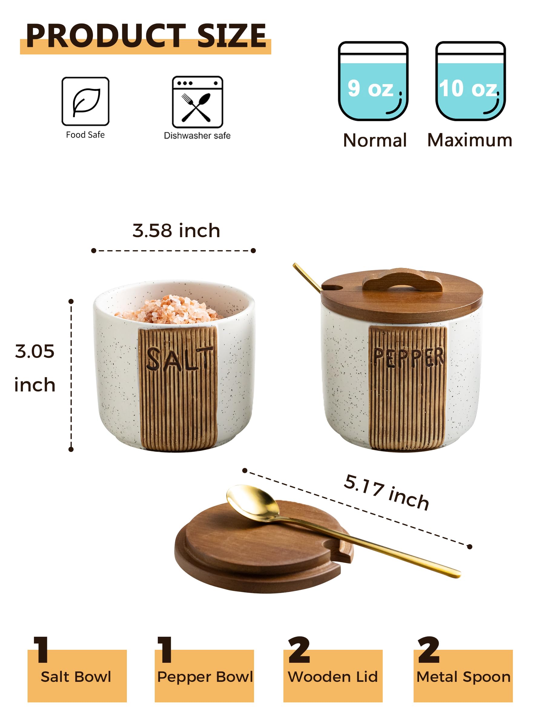 YHOJOY ceramic salt container 10oz keeps spices fresh and accessible during meals.