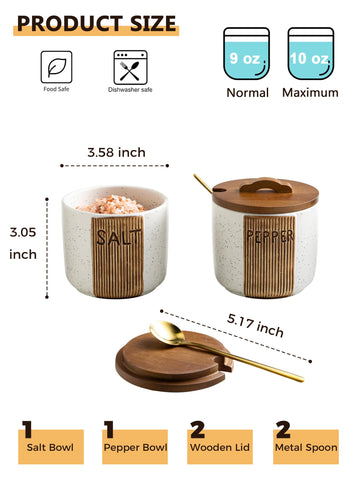 YHOJOY ceramic salt container 10oz keeps spices fresh and accessible during meals.