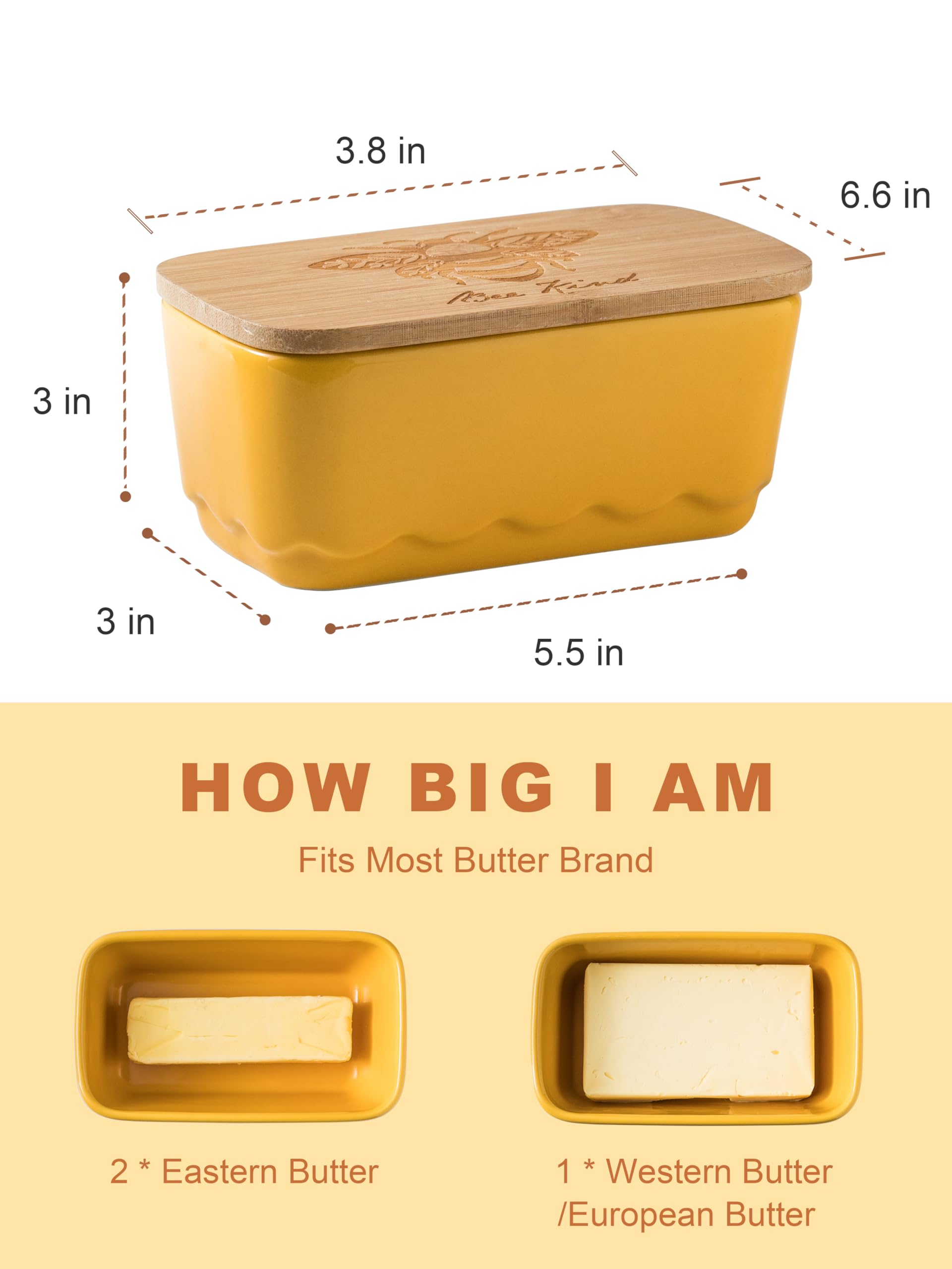 YHOJOY covered butter dish in yellow glaze highlights bright kitchen accent.
