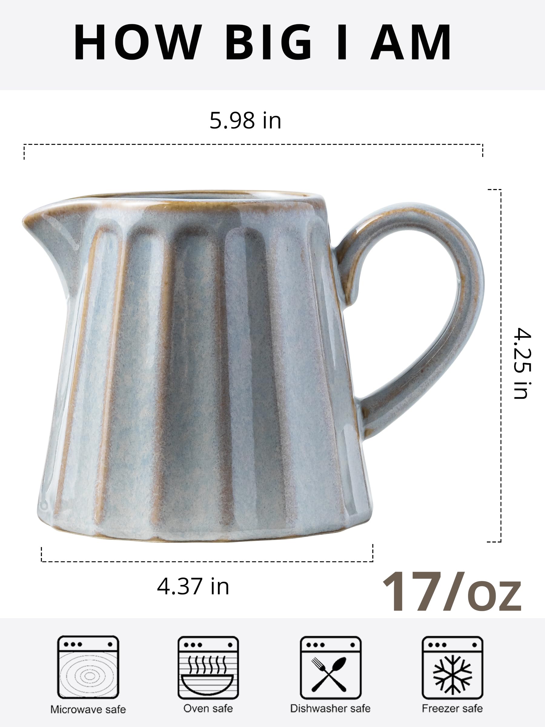 YHOJOY creamer pitcher striped gray glaze adds stylish table appeal