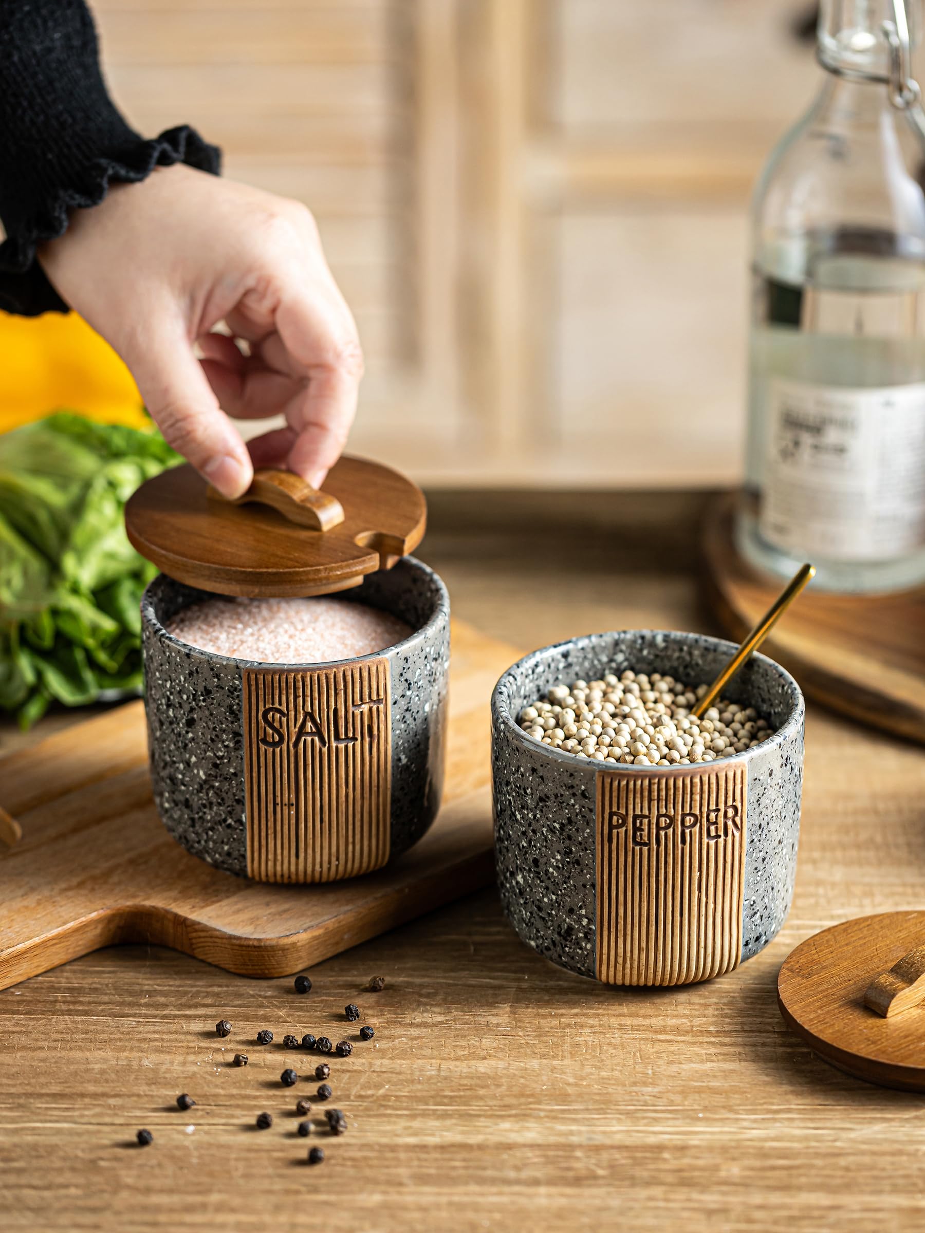 YHOJOY ceramic salt cellar dishwasher safe for easy cleaning.