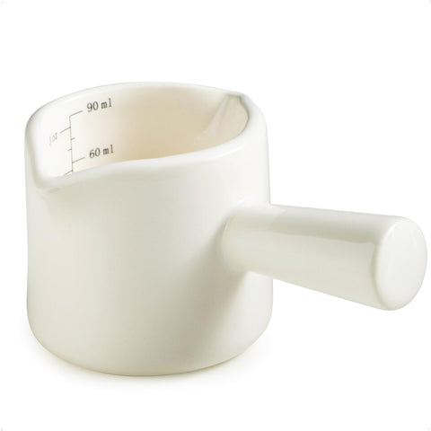 YHOJOY espresso measuring cup with dual spouts for precise left or right handed pouring