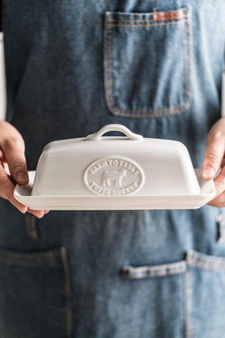 YHOJOY farmhouse butter dish with lid complements rustic kitchen decor