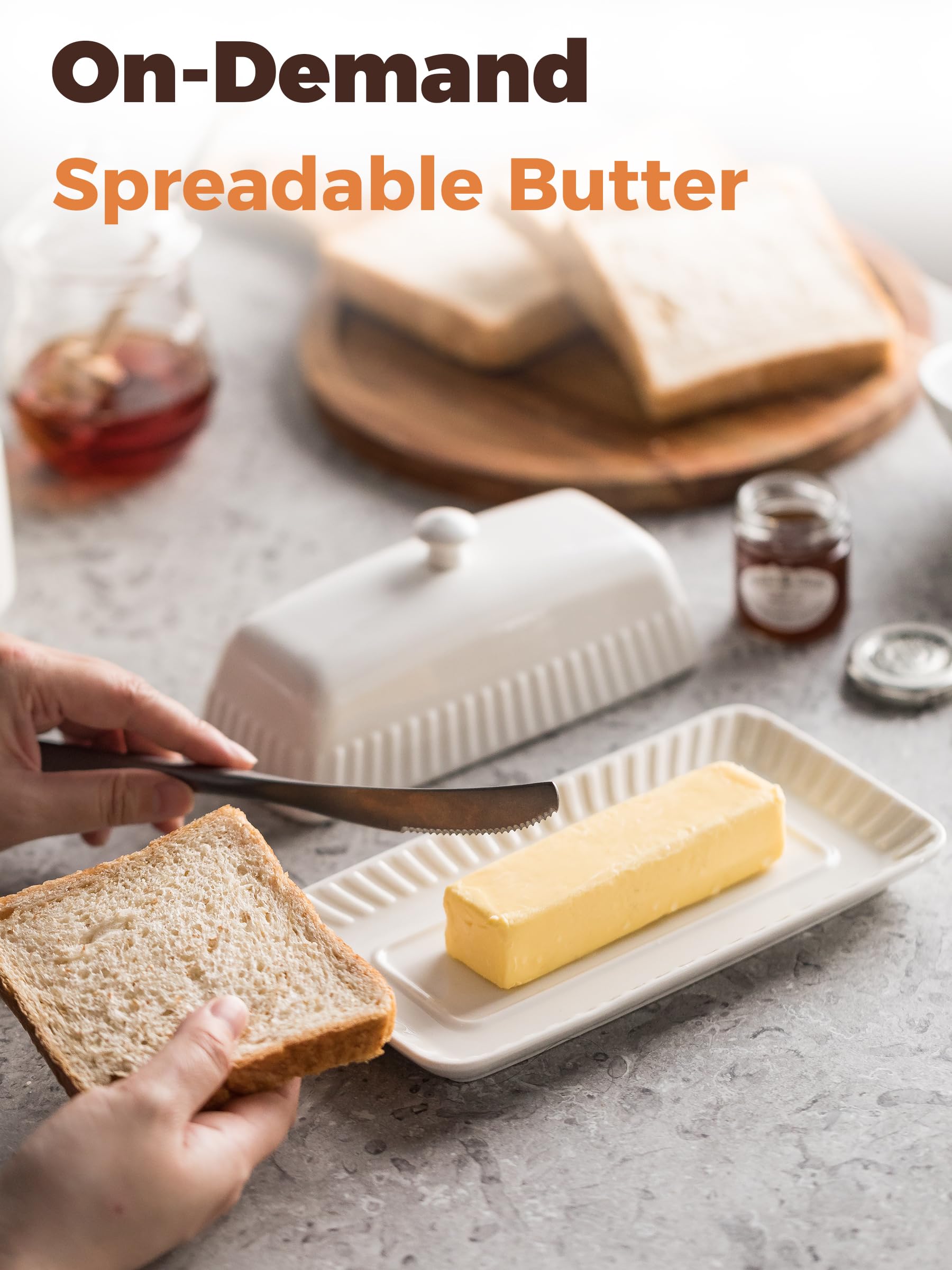 YHOJOY fridge-safe butter holder keeps butter accessible yet protected.