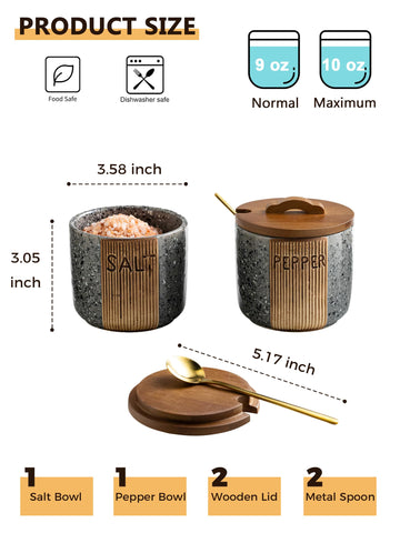 YHOJOY wooden-lid salt container keeping spices fresh on counter.