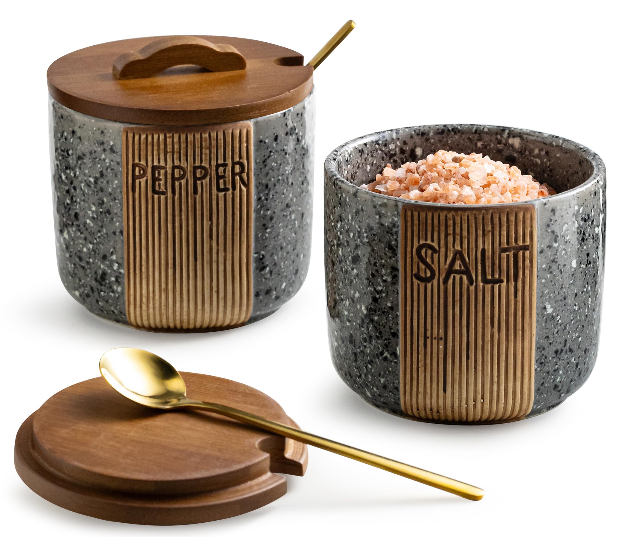 YHOJOY salt and pepper bowl ceramic with marble design for stylish seasoning.
