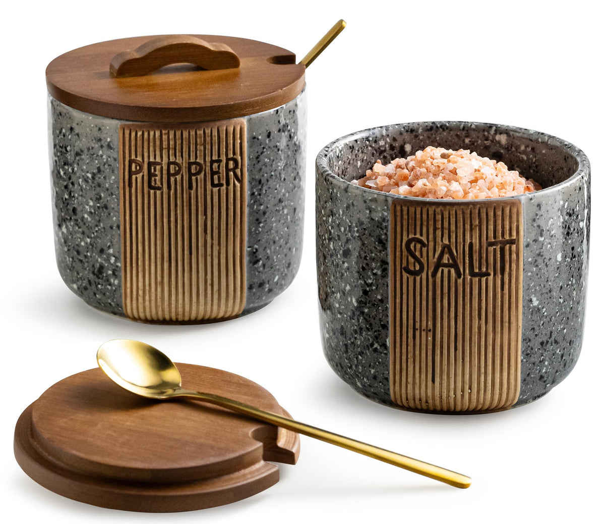 YHOJOY salt and pepper bowl ceramic with marble design for stylish seasoning.