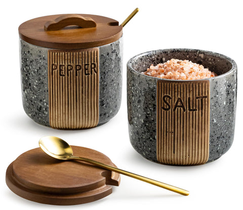 YHOJOY salt and pepper bowl ceramic with marble design for stylish seasoning.