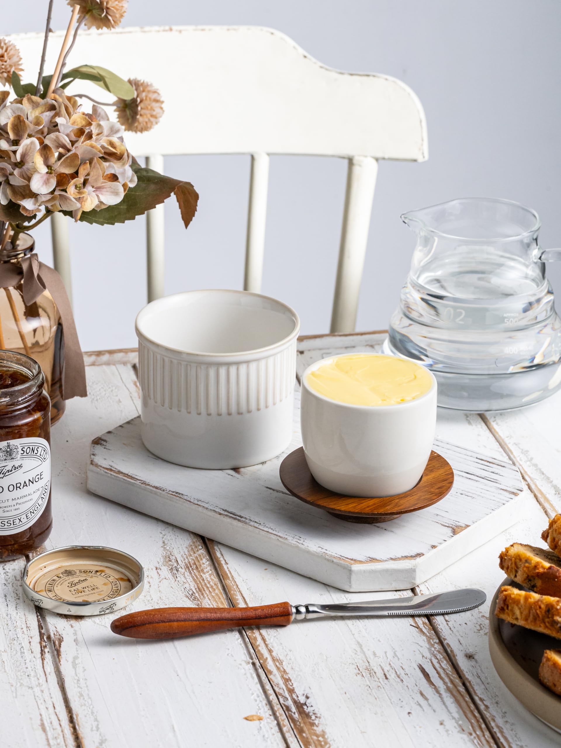 YHOJOY textured ceramic base enhances kitchen decor while storing butter.
