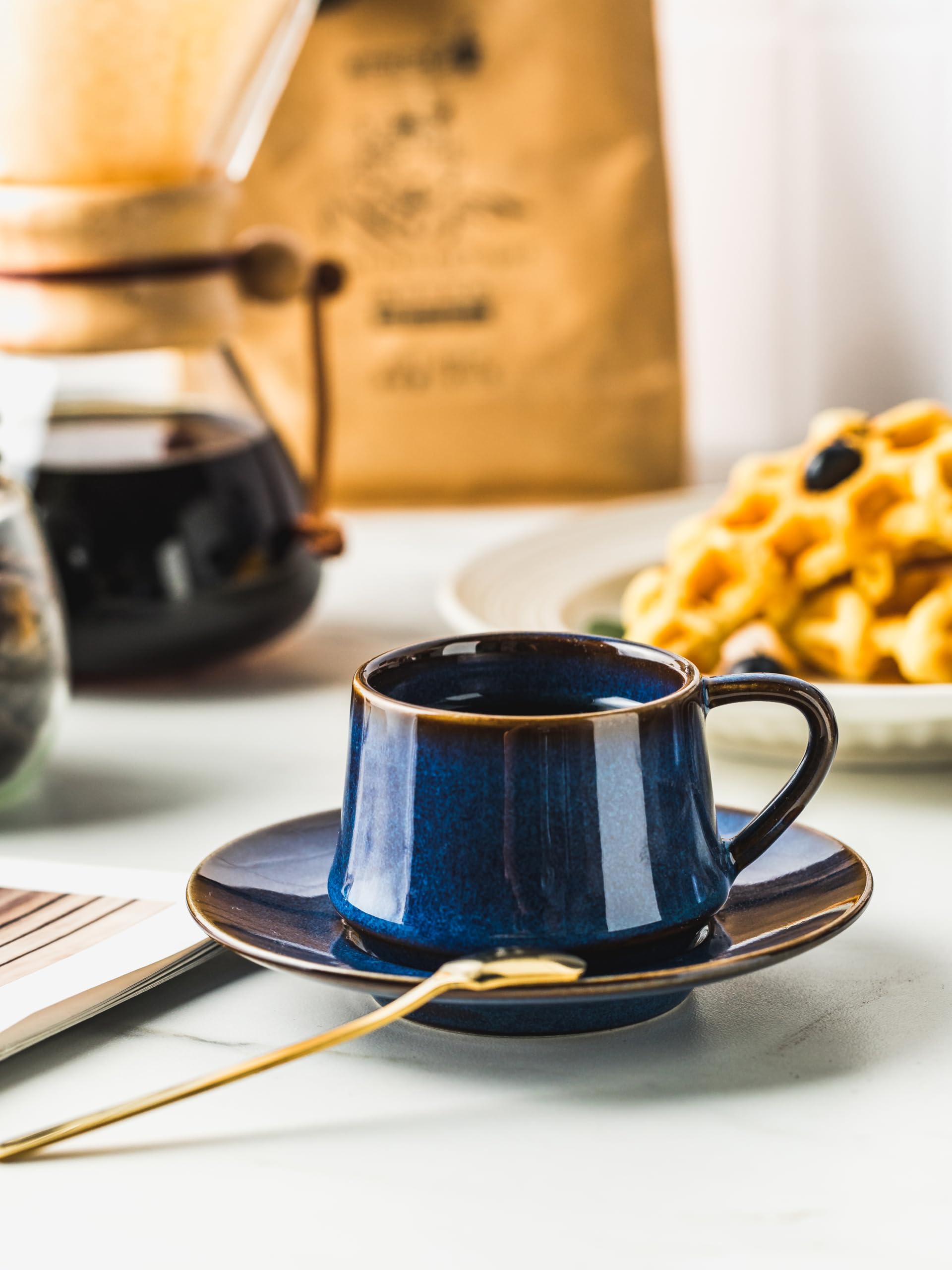 YHOSSEUN blue ceramic espresso cups add vibrant color to your coffee routine.