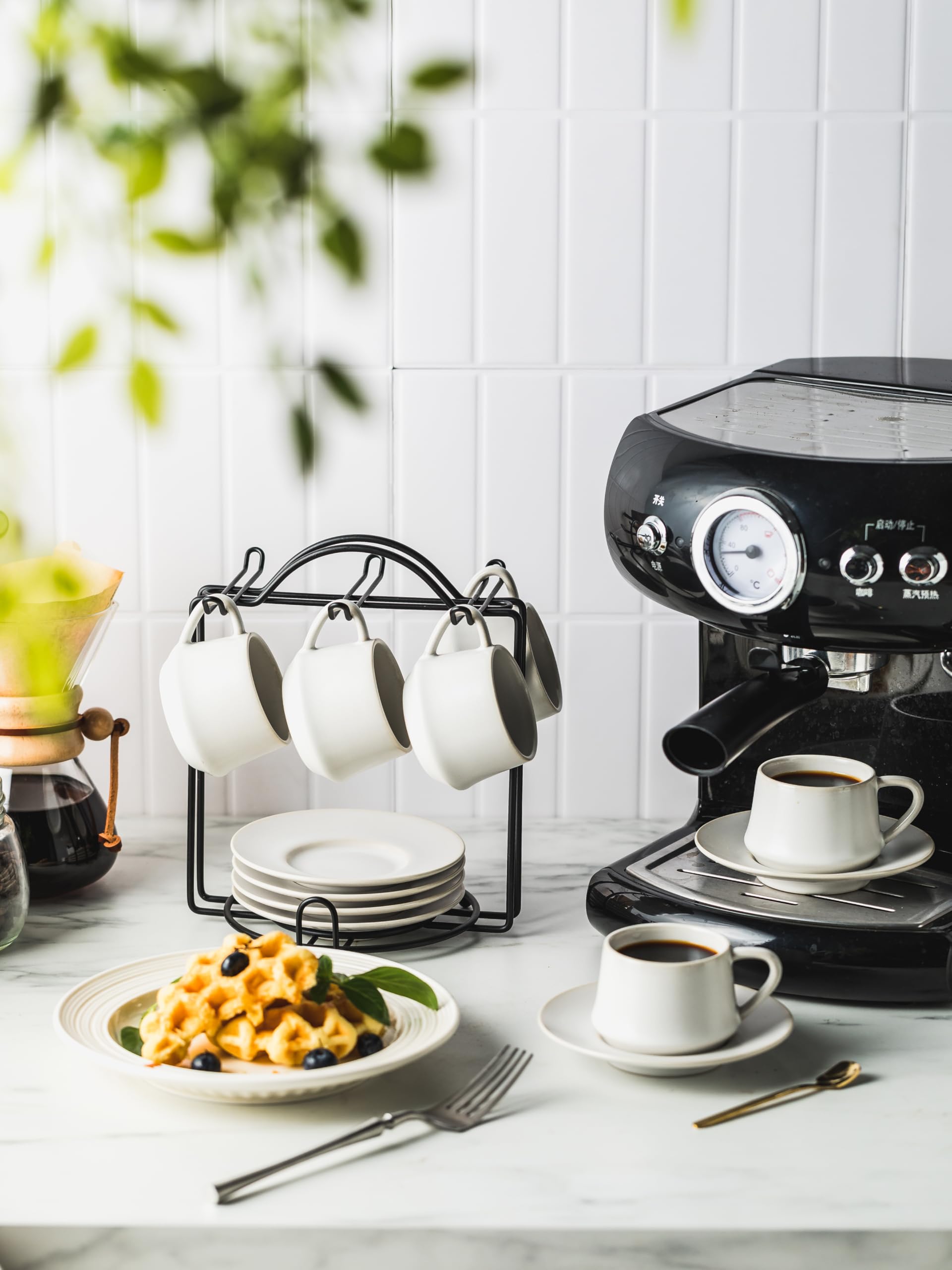 YHOSSEUN espresso cups with saucers and spoons, perfect for daily coffee routines.