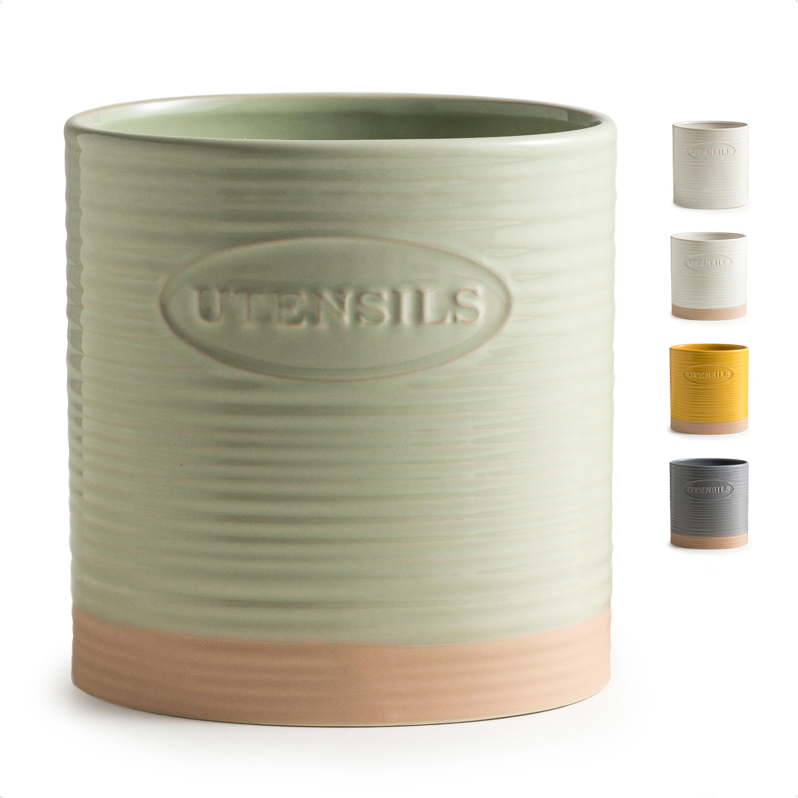 YHOSSEUN ceramic utensil holder with stable base keeps counter clutter organized.