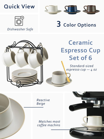 YHOSSEUN 4 oz ceramic espresso cup close-up, showcasing sturdy ceramic and refined finish.