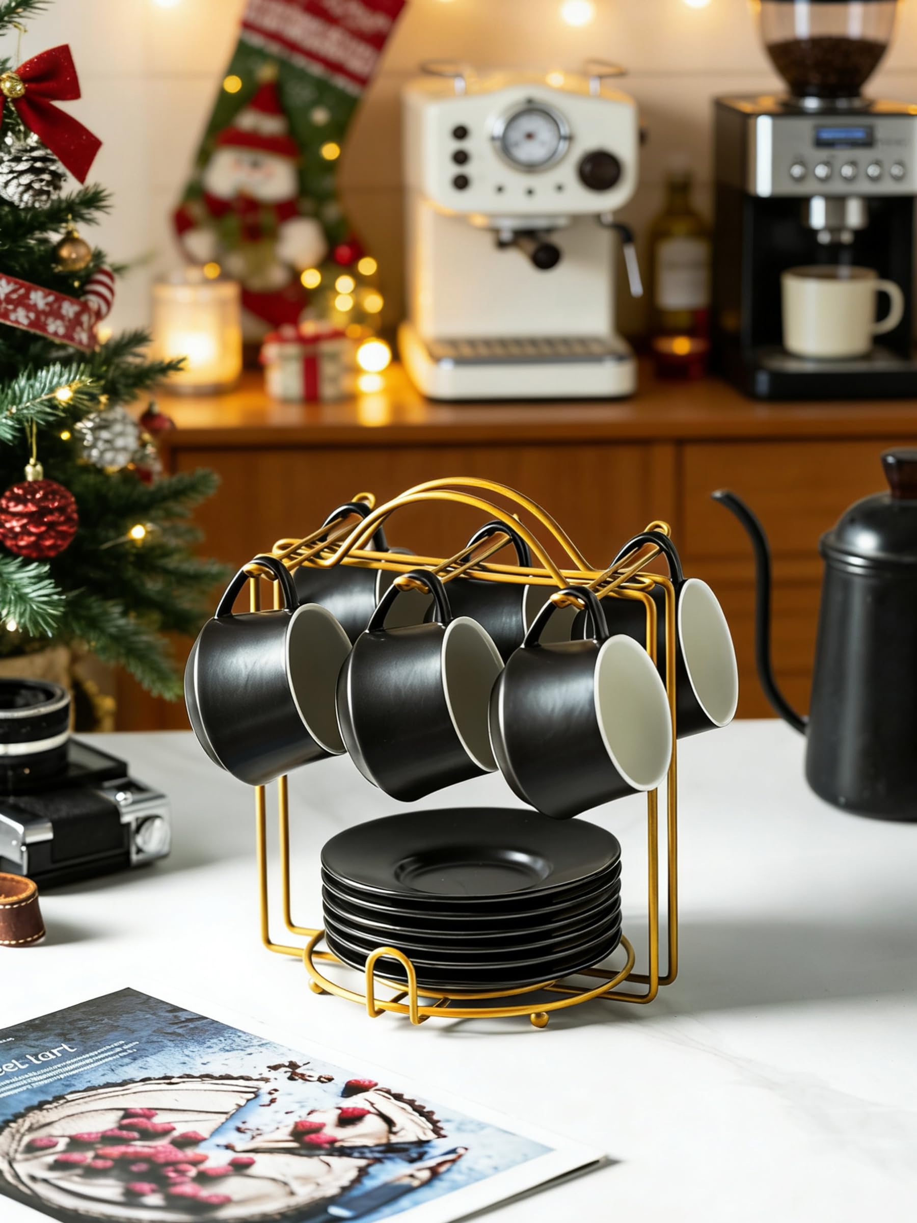 YHOSSEUN iron frame stand keeps espresso cups neatly displayed