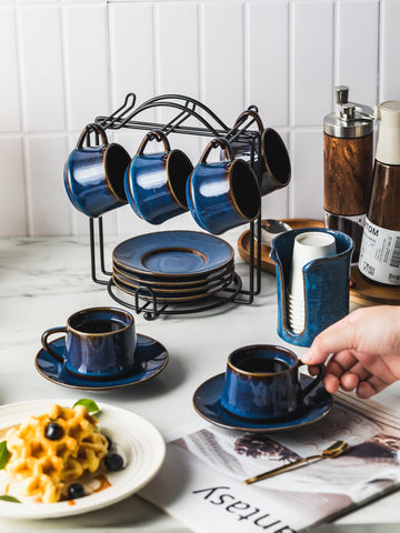 YHOSSEUN metal stand keeps cups and saucers organized and stylish.