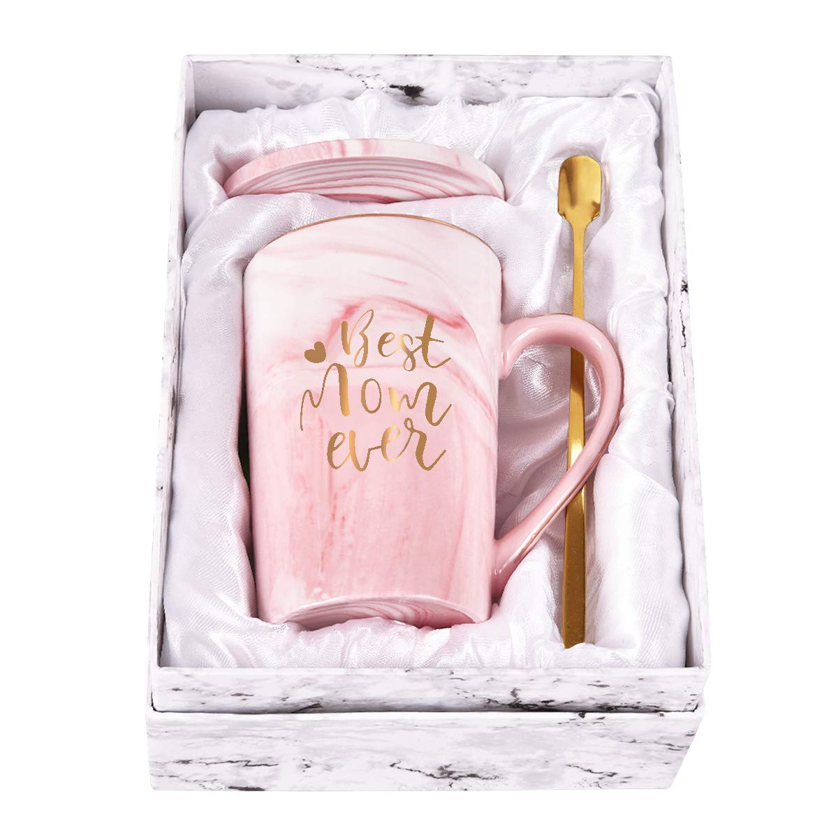 YHRJWN Best Mom Ever pink mug with marbled pattern for daily use