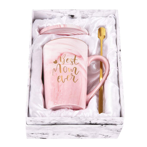 YHRJWN Best Mom Ever pink mug with marbled pattern for daily use