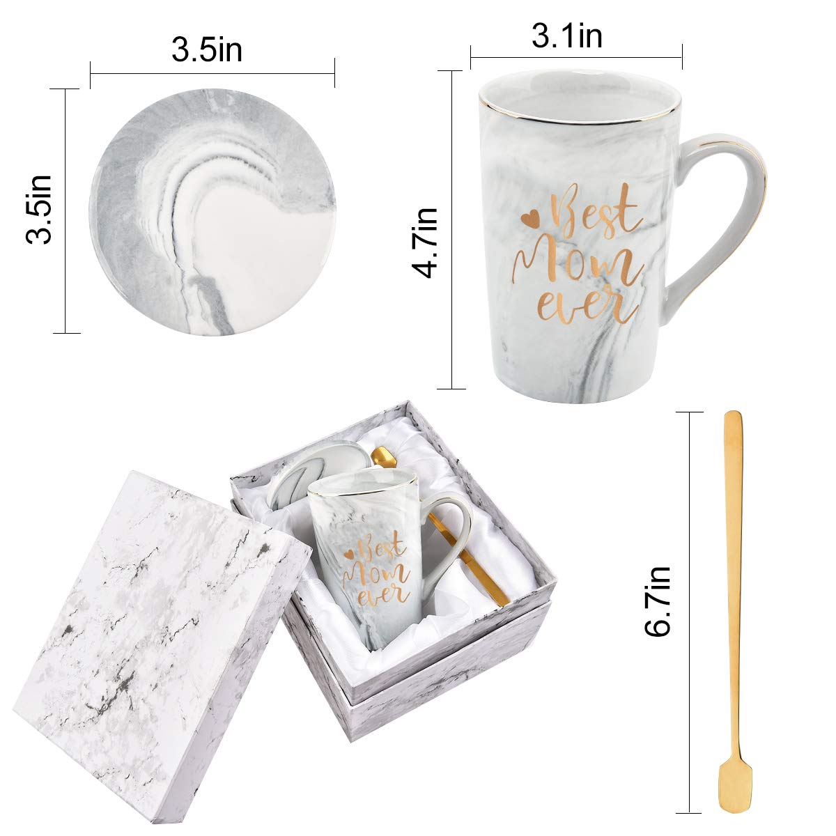 YHRJWN Best Mom Ever mug with 14-ounce capacity for generous servings.