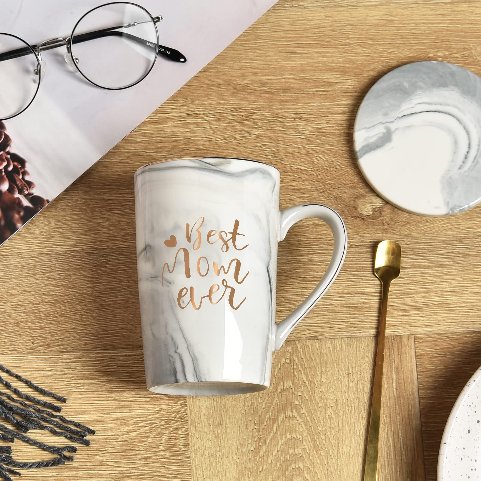YHRJWN mug in gift box with spoon and coaster for gifting Mom.