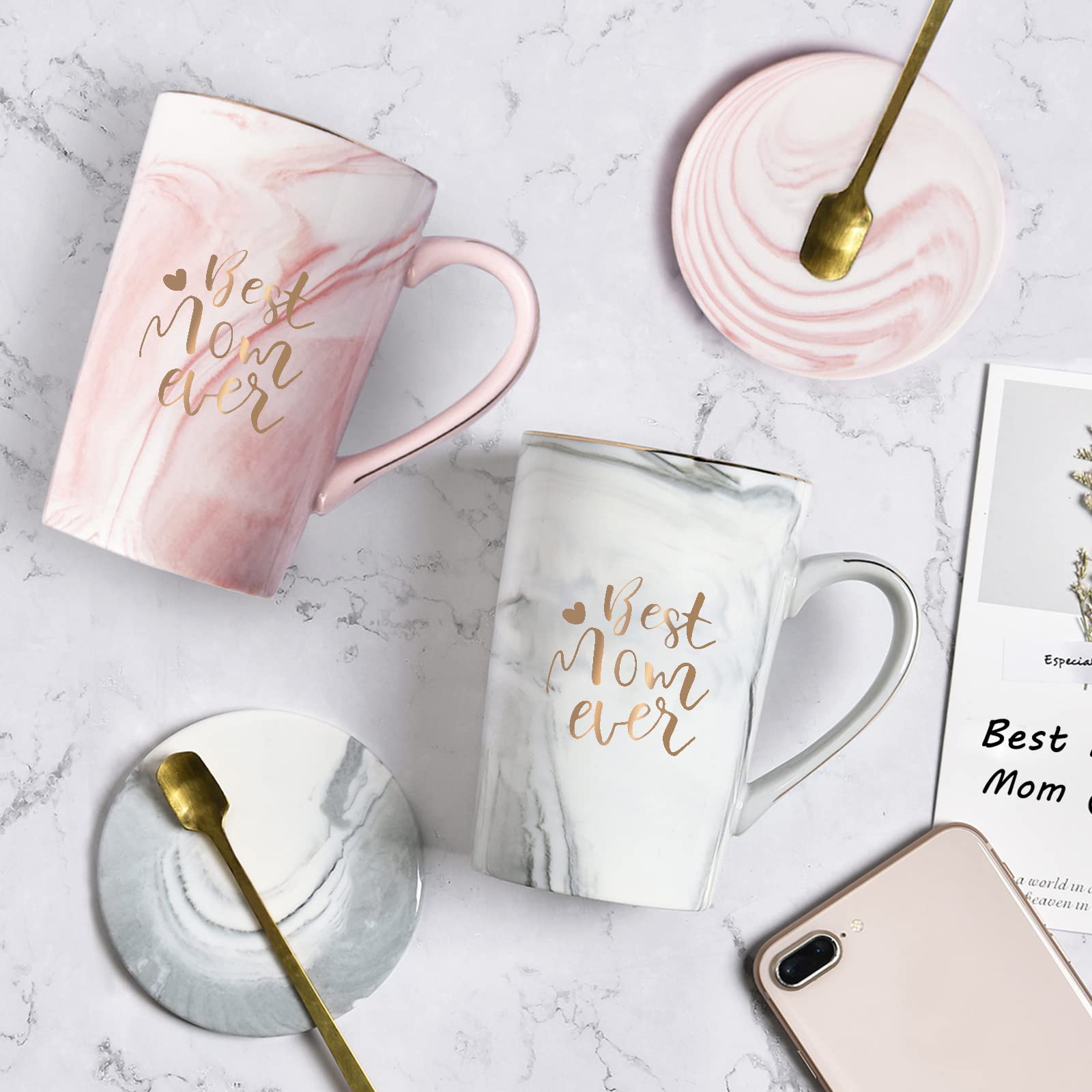 YHRJWN Best Mom Ever mug showcases handmade marble pattern and unique design.