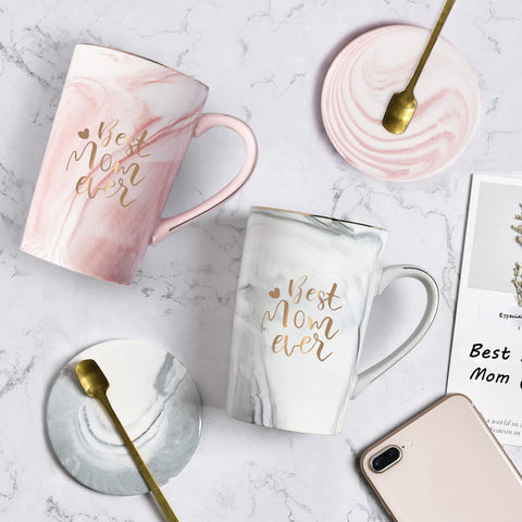 YHRJWN Best Mom Ever mug showcases handmade marble pattern and unique design.