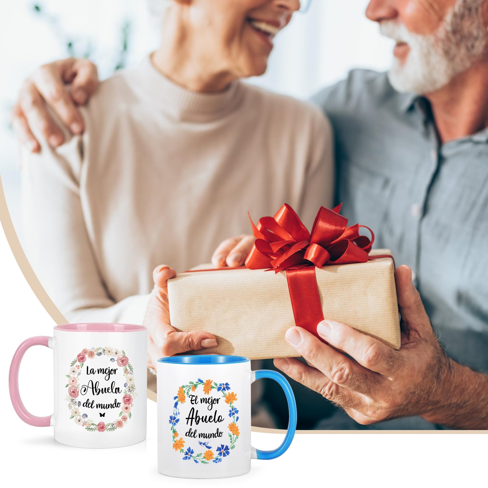 YHRJWN Christmas grandparents mug two-tone white blue for holiday cheer