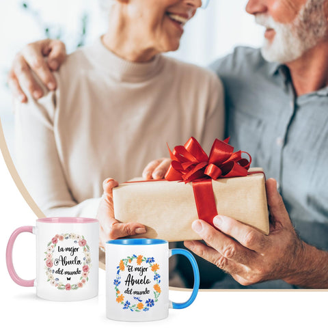YHRJWN Christmas grandparents mug two-tone white blue for holiday cheer