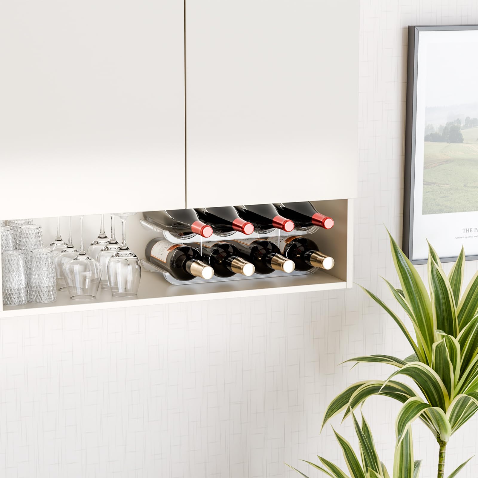 Yieach acrylic water bottle organizer keeps bottles secure and accessible.