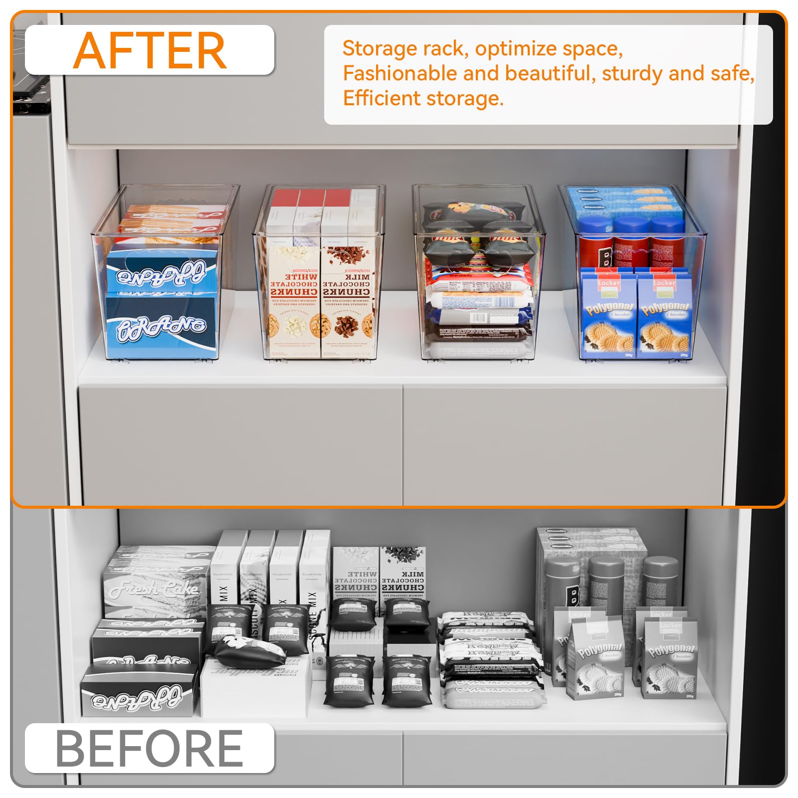 Yieach bin with built-in handles in a stackable layout for easy transport