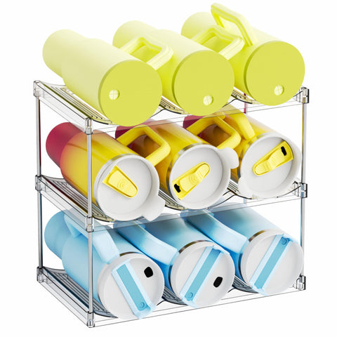 Yieach bottle organizer in a 3-tier setup for space-saving cabinet storage.