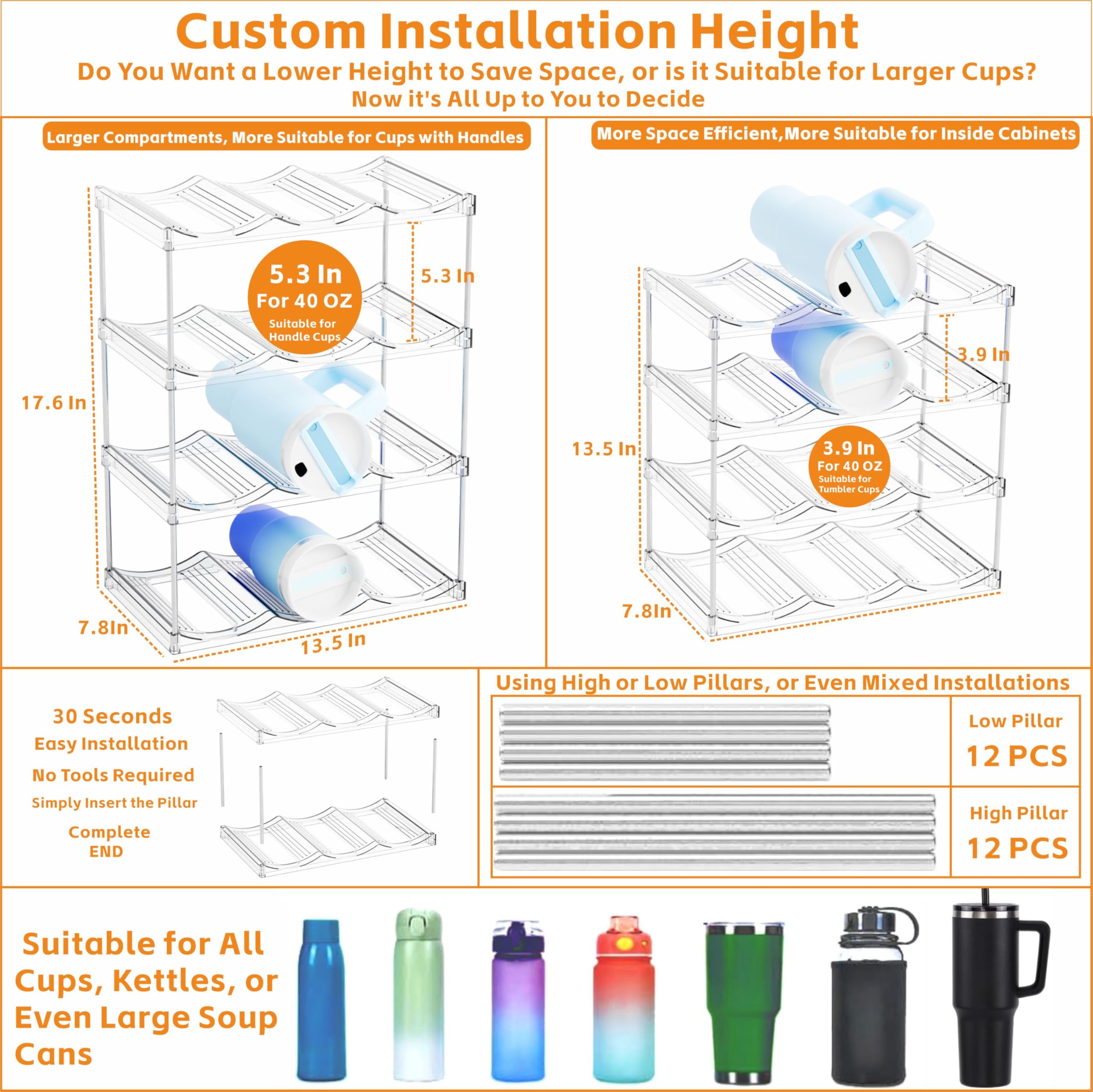 Yieach adjustable height brackets demonstrate customizable shelving for different bottle sizes.