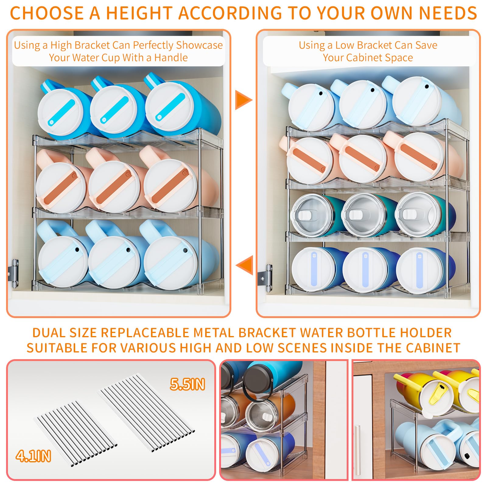 Yieach large-capacity rack holds up to 40 oz bottles for easy access.